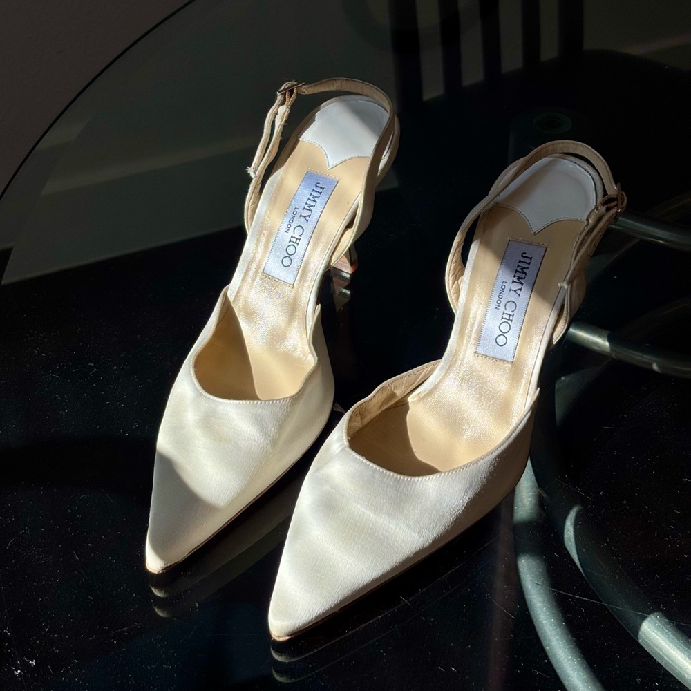 Jimmy Choo Cream Pointed Toe Slingback Heels